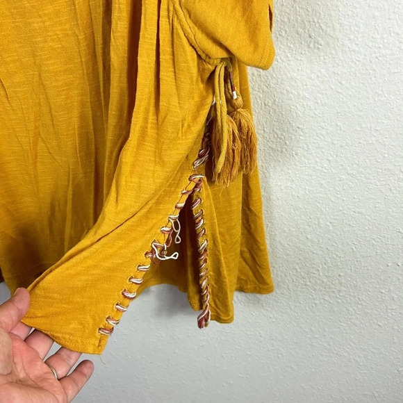 Anthropologie Postmkark Boho Top with tassel details mustard yellow size XS - Picture 7 of 10